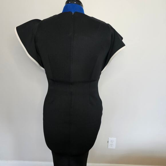 Calvin Klein Black Ruffle BodyCon Sheath Dress w/White Piping Ruffle Trim - Picture 4 of 5